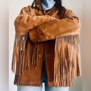 Vintage Western Fringe Suede Jacket Size 44 (large).